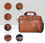 Leather Messenger Bag for Men and Women - Laptop Briefcase Bag For College, Office, Adjustable Shoulder Strap