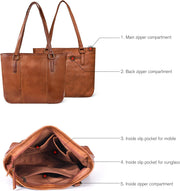 Genuine Leather Tote Bag for Women | Premium Shoulder Handbag with Zipper | Spacious Office, Travel & Everyday Purse