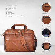 Leather Messenger Bag for Men and Women - Laptop Briefcase Bag For College, Office, Adjustable Shoulder Strap