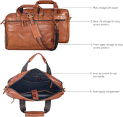 Leather Messenger Bag for Men and Women - Laptop Briefcase Bag For College, Office, Adjustable Shoulder Strap