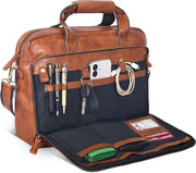 Leather Messenger Bag for Men and Women - Laptop Briefcase Bag For College, Office, Adjustable Shoulder Strap