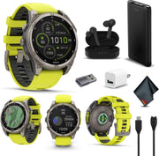Garmin fēnix 8 – 47mm Solar Sapphire Multisport GPS Smartwatch (Titanium with Amp Yellow Silicone Band) – Pro Bundle, 48-Day Battery Life