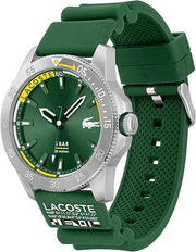 Lacoste Regatta Men’s Quartz Watch – 46mm Stainless Steel Case, Green Dial, Silicone Strap, Sporty Water-Resistant Design