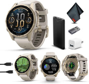 Garmin fēnix 8 Sapphire – 43mm AMOLED Multisport GPS Smartwatch with LED Flashlight & Health Tracking (Soft Gold / Fog Gray–Sandstone Band)