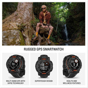 Garmin Instinct® 3 Solar Rugged Outdoor GPS Smartwatch – 45mm Black, Solar Charging, Metal-Reinforced Bezel, Built-in Flashlight