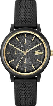 Lacoste 12.12 Women’s Multifunction Quartz Watch – Black TR90 Case, Silicone Strap, Mineral Crystal, 3 Subdials, 3 ATM Water Resistant, 38mm