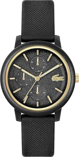 Lacoste 12.12 Women’s Multifunction Quartz Watch – Black TR90 Case, Silicone Strap, Mineral Crystal, 3 Subdials, 3 ATM Water Resistant, 38mm