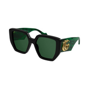 Gucci Geometric Square Sunglasses GG0956S – Black & Green Frame, Green Lens, 54mm, Luxury Eyewear for Women