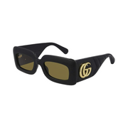 Gucci GG0816S Women’s Rectangular Sunglasses – Black Leather Frame with Green Lenses (52/22/145)