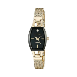 Anne Klein Women's Genuine Diamond Dial Mesh Bracelet Watch – Gold & Black, 25mm
