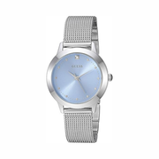 GUESS Women’s Stainless Steel Mesh Bracelet Watch | Sky Blue Genuine Diamond Dial | 30mm Quartz Analog Watch
