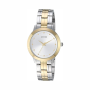 GUESS Classic Slim 30mm Stainless Steel + Gold-Tone Bracelet Watch | Silver Dial, Pilot Buckle Closure (Model: U0989L8)