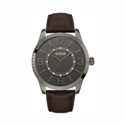 GUESS Men’s Gunmetal Leather Analog Watch | 47mm Case, Stylish Everyday Timepiece