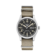Seiko SRPG35 Men’s Automatic Field Watch – Black Dial, 4R36 Movement, Nylon Strap, Day/Date, 100M Water Resistant