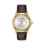 Citizen Men’s Classic Eco-Drive Leather Strap Watch – Gold Tone