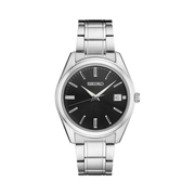Seiko Essentials Men’s Watch – Black Dial, Date Calendar, LumiBrite Hands, Sapphire Crystal