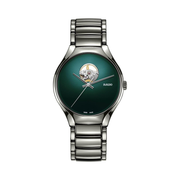 Rado True Round 40mm Women’s Automatic Watch – Secret Blue Dial, Plasma High-Tech Ceramic, Open Heart Design