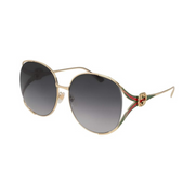 Gucci GG0225S Rectangular Sunglasses – Gold Frame, Grey Lenses, 63mm