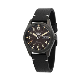 Seiko SRPG41 5 Sports Men’s Automatic Watch – Black Dial, Stainless Steel Case, 4R36 Movement, Leather Strap, 100m Water Resistant