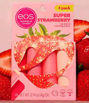 eos Super Strawberry Lip Balm Variety Pack – 4 Flavors with Shea, Coconut & Jojoba Oils for All-Day Moisture