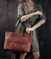 Premium Black Leather Tote Bag for Women Full Grain Italian Leather Shoulder Bag