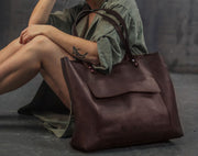 Premium Black Leather Tote Bag for Women Full Grain Italian Leather Shoulder Bag